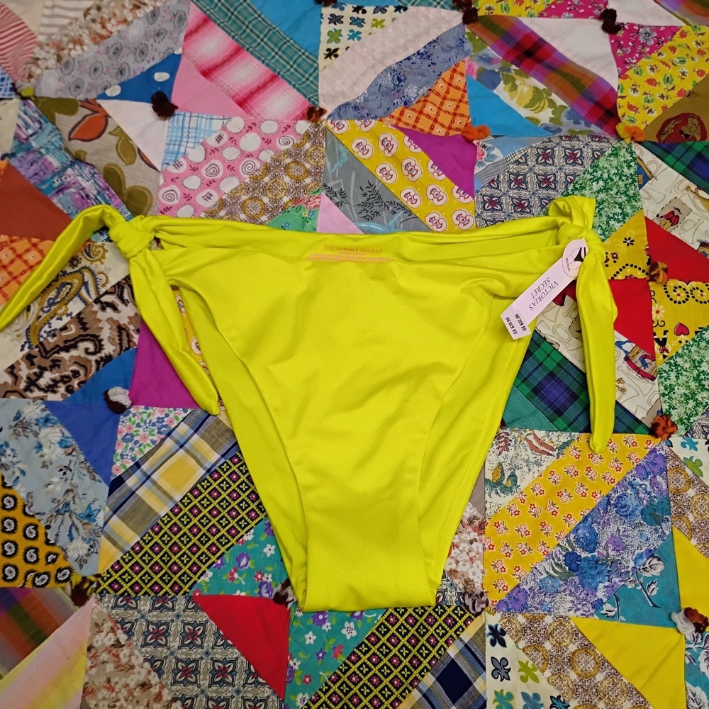 NWT Victoria's Secret Bikini Bottom Large Neon Yellow Tie Side Swim 11242872